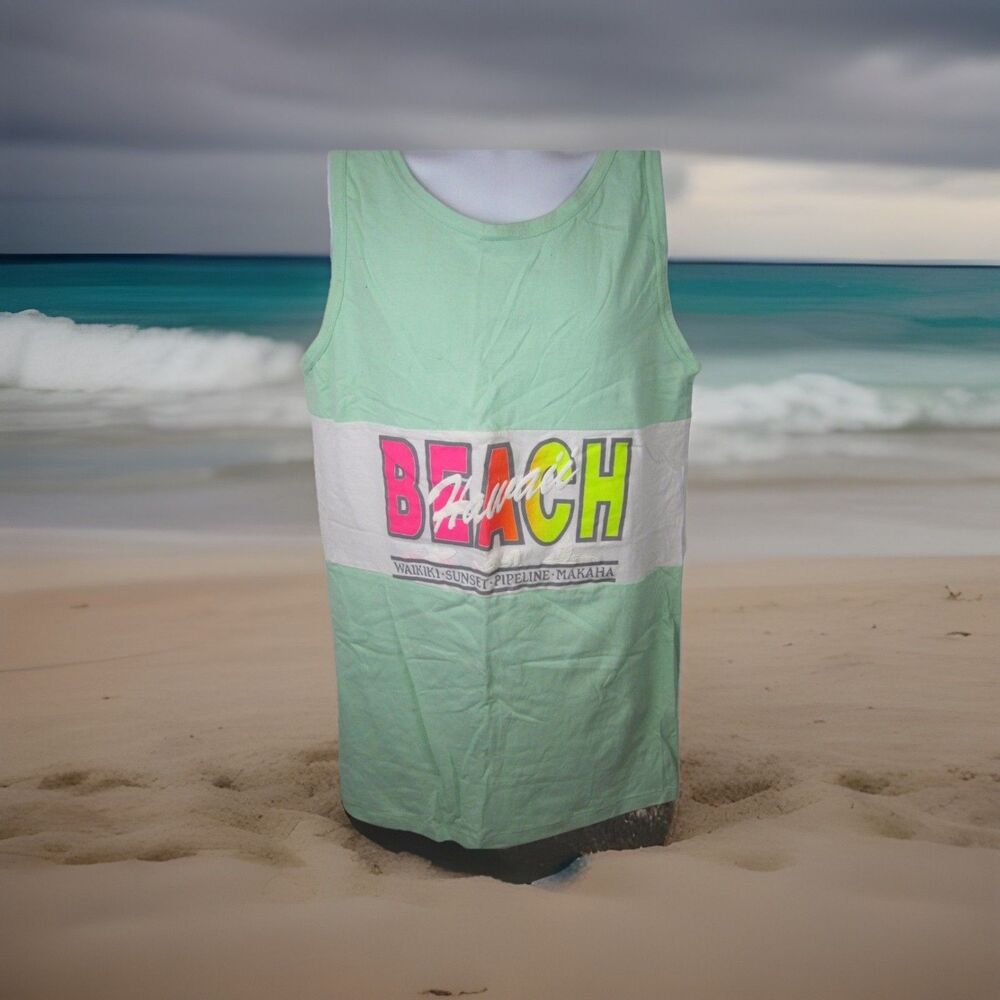 HAWAII Beach T-shirt Tee Shirt Muscle shirt M NWOT Lt Green NEW Surfer